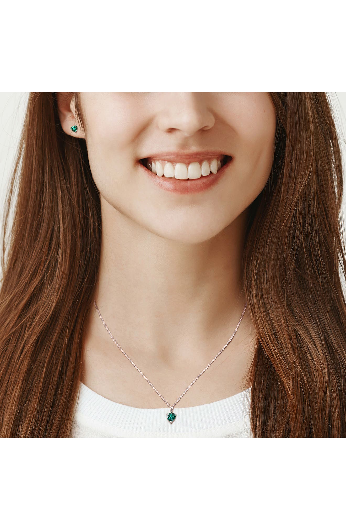 DELMAR Heart Cut Lab Created Emerald Pendant Necklace & Stud Earrings ...