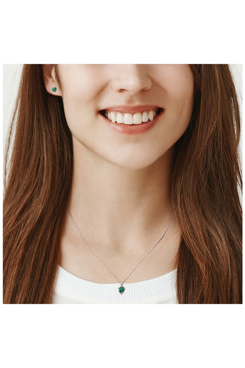 Heart Cut Lab Created Emerald Pendant Necklace & Stud Earrings, Alternate, color, GREEN