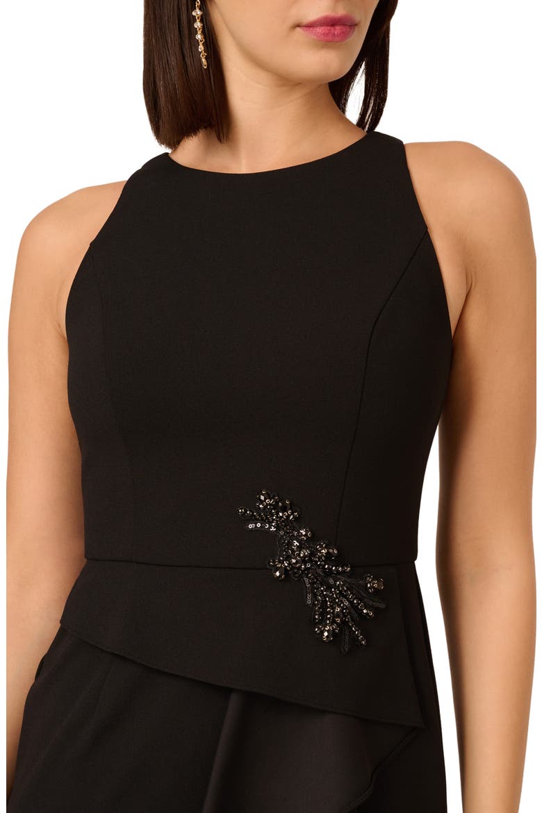 Beaded Appliqué Ruffle Crepe Gown, Alternate, color, BLACK