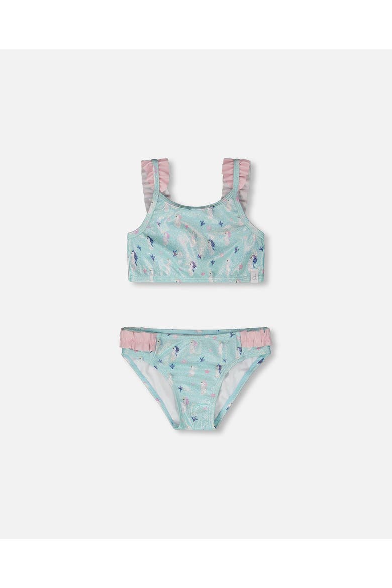 Two-Piece Ruffle Seahorse Swimsuit, Main, color, Blue Seahorse Print