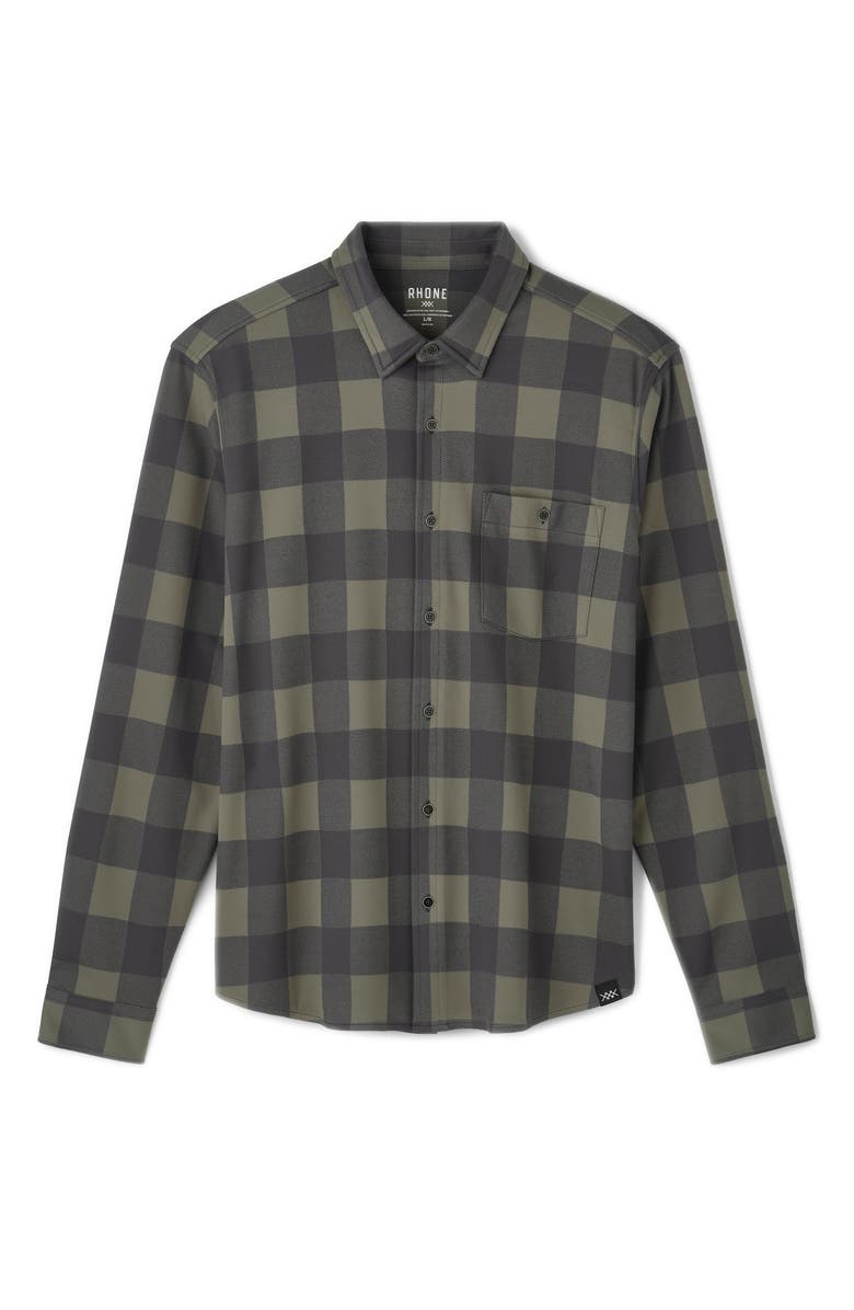 Rhone Hardy Check Flannel Button-Up Shirt, Alternate, color, Lichen Green Buffalo Check