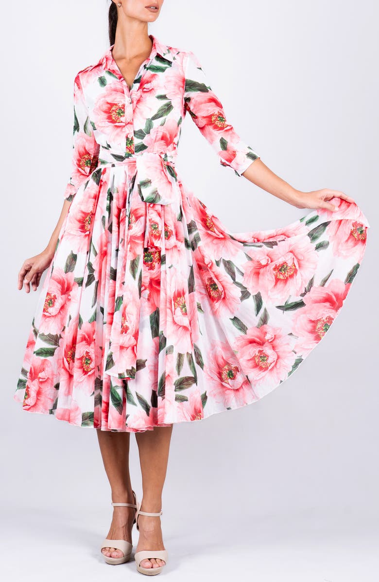 SAMANTHA SUNG A-Line Midi Aster Shirtdress, Alternate, color, Pastel Magnolia