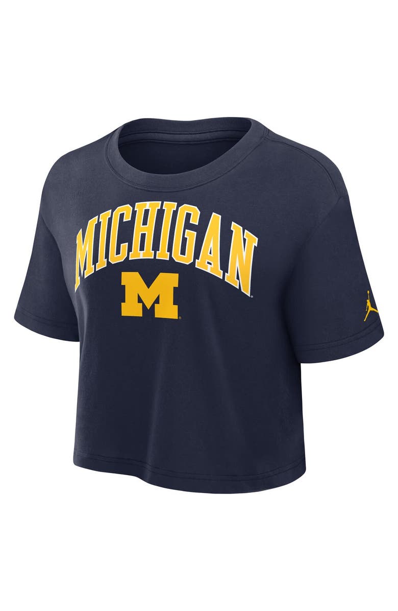 Jordan Brand Women's Jordan Brand Navy Michigan Wolverines Athletic Prep Arch Cropped Performance T-Shirt, Alternate, color,
