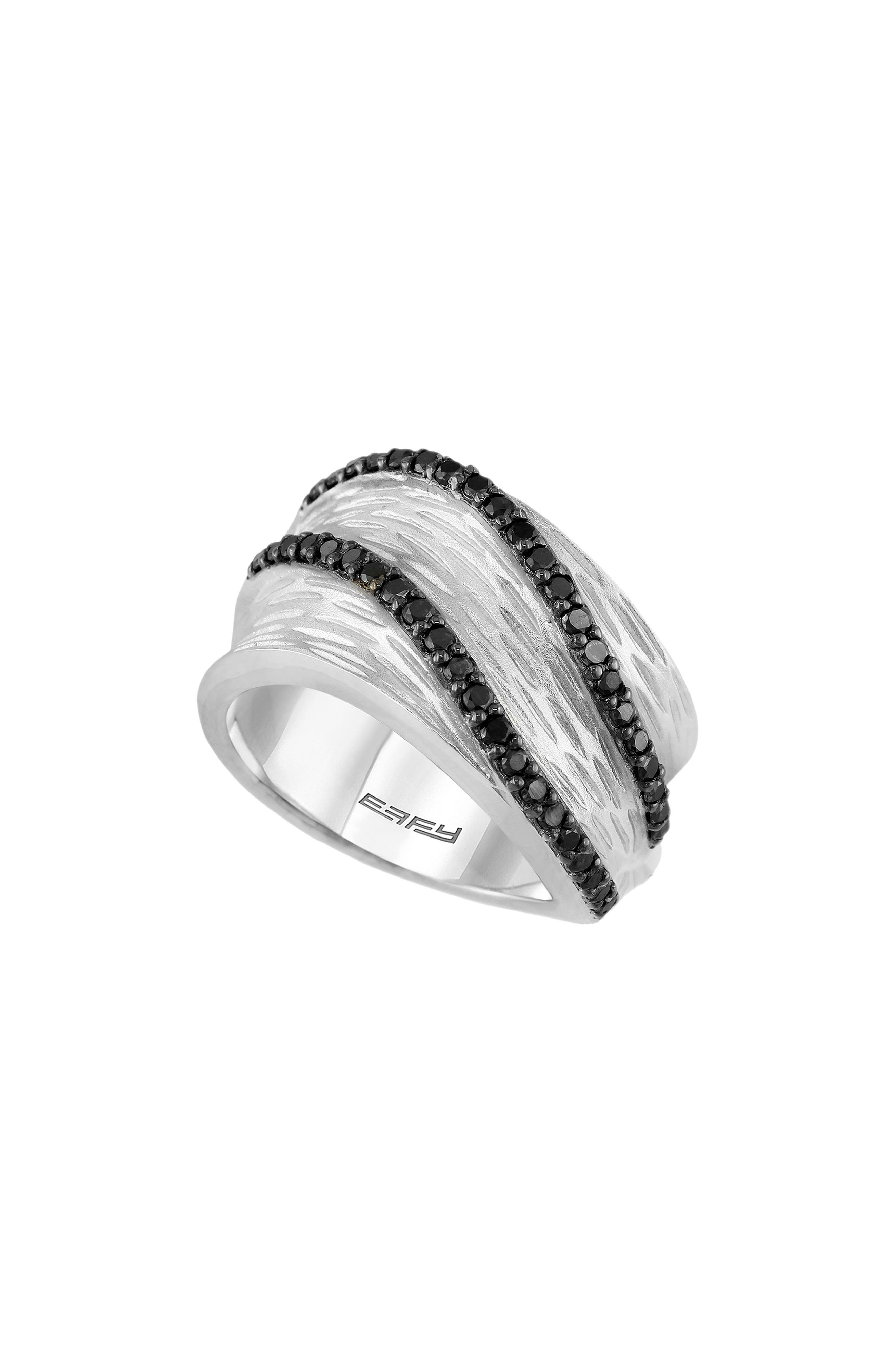 EFFY Sterling Silver Black Diamond Wide Band Ring