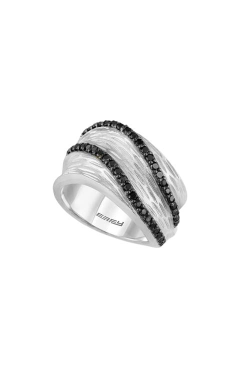 Sterling Silver Black Diamond Wide Band Ring