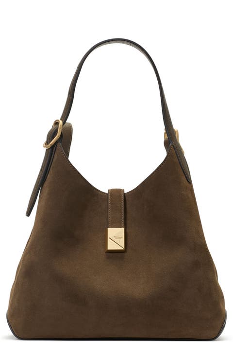 deco pebble leather and suede shoulder bag