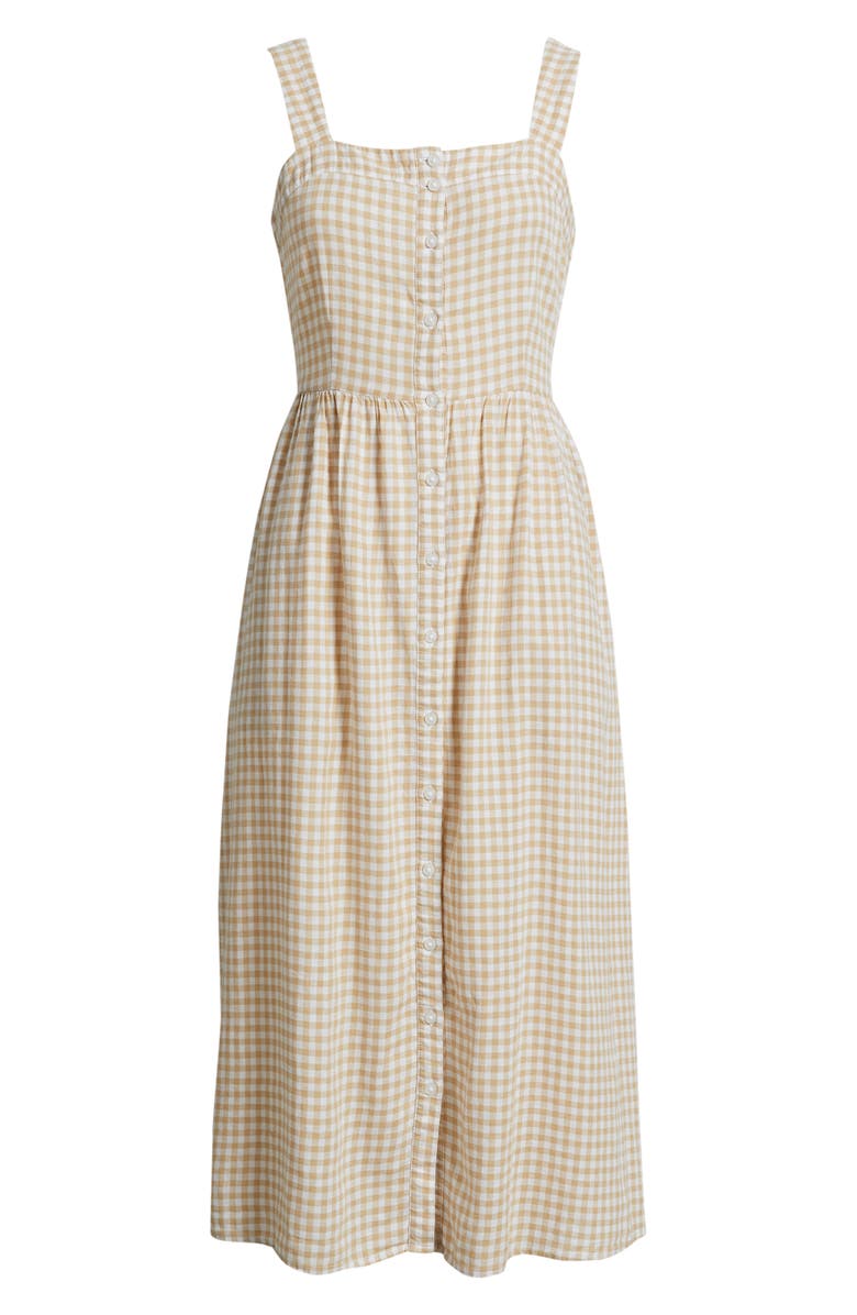 Caslon<sup>®</sup> Checkered Button Front Midi Dress, Main, color, Tan Shore- White Gingham