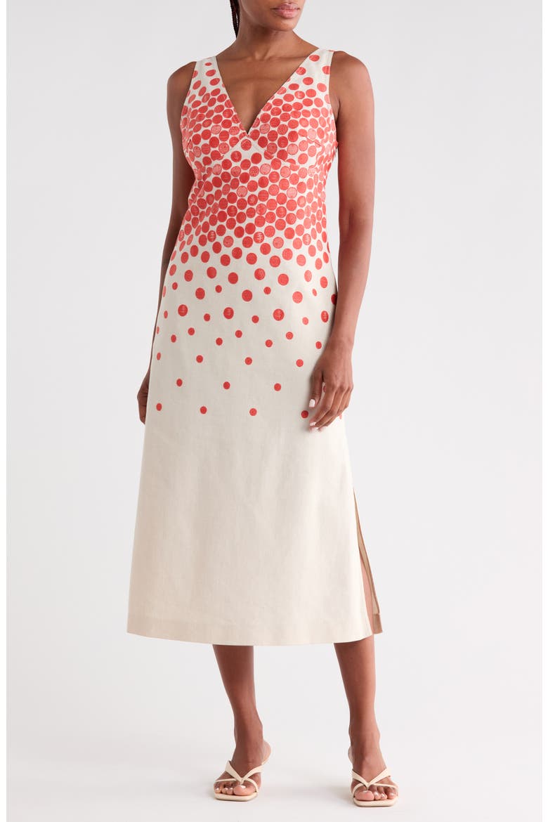 Jacquard V-Neck Dress, Main, color, BEIGE/ ORANGE