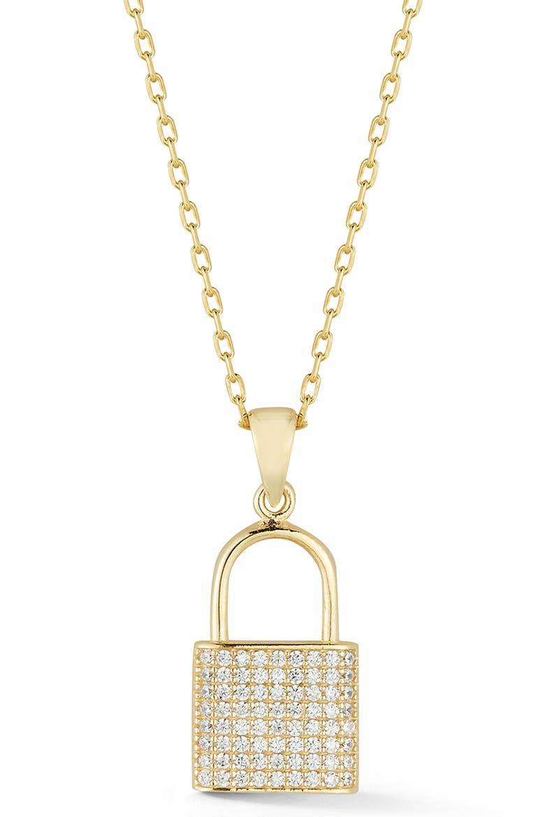Yellow Gold Vermeil Pave CZ Padlock Pendant Necklace, Main, color, YELLOW GOLD