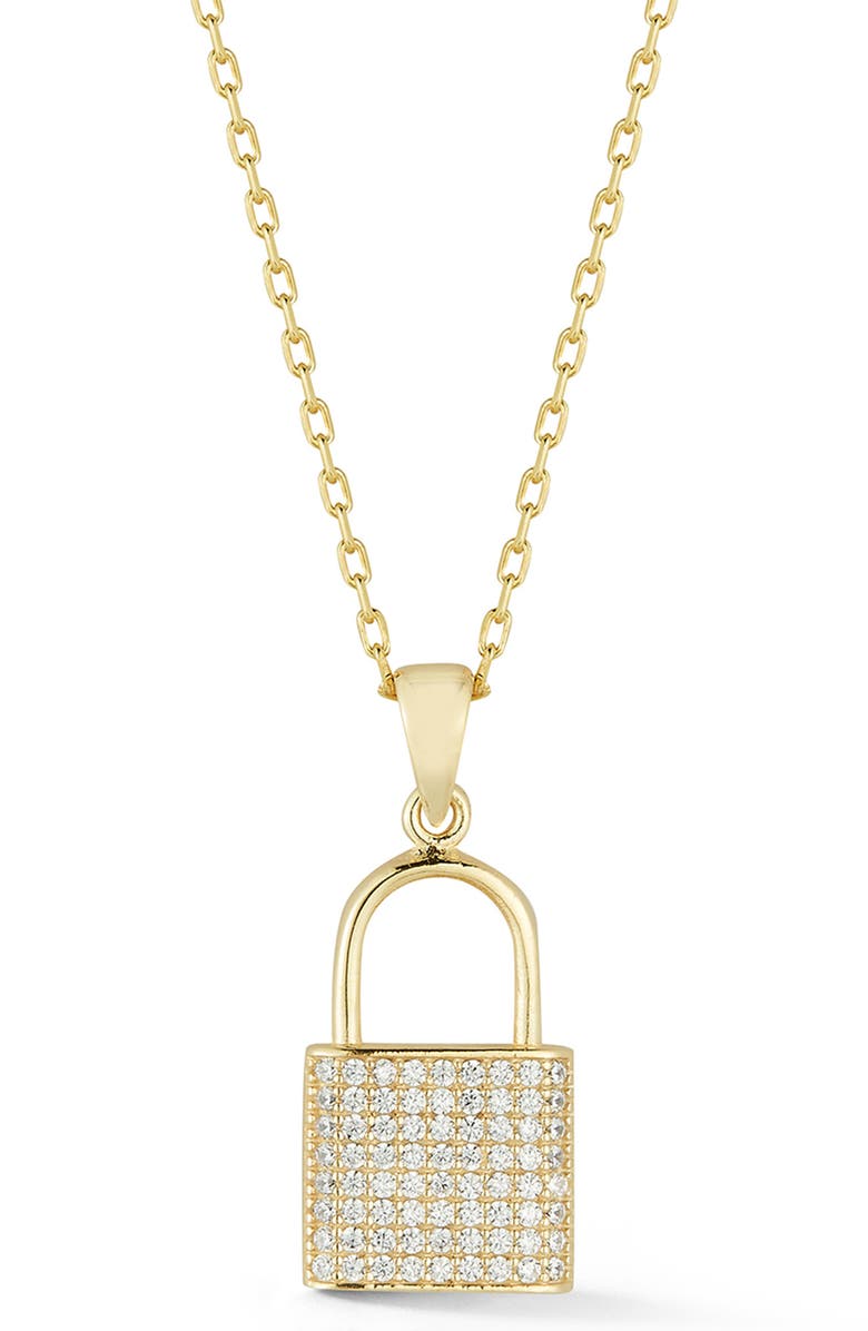GLAZE JEWELRY Yellow Gold Vermeil Pave CZ Padlock Pendant Necklace, Main, color, 