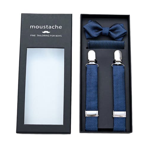 Moustache Textured Suspender Set In Blue