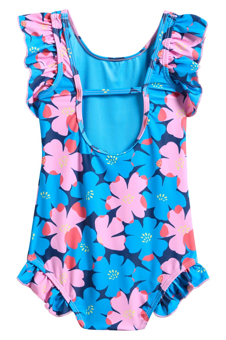 Kids' Sully Floral Ruffle One-Piece Swimsuit, Alternate, color, BLUE MULTI
