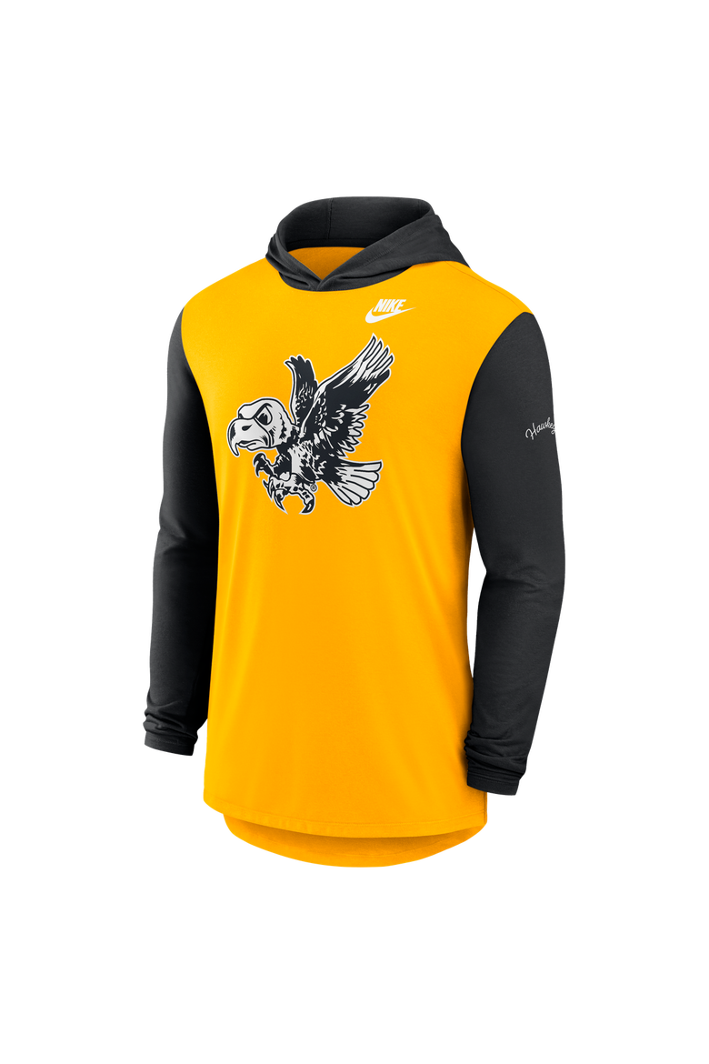 Men's Nike Gold/Black Iowa Hawkeyes Campus Legacy Tri-Blend Long Sleeve Hooded T-Shirt, Alternate, color, Gold