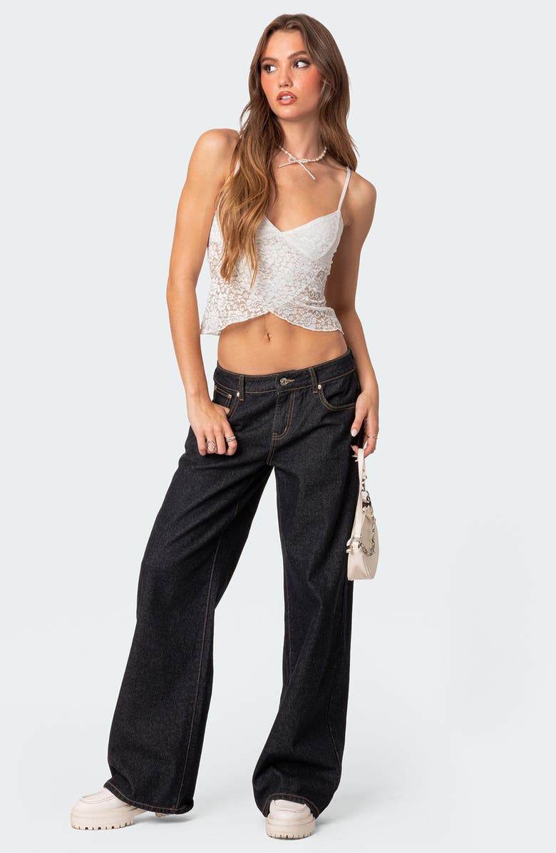 EDIKTED Crossover Semisheer Lace Camisole, Alternate, color, White