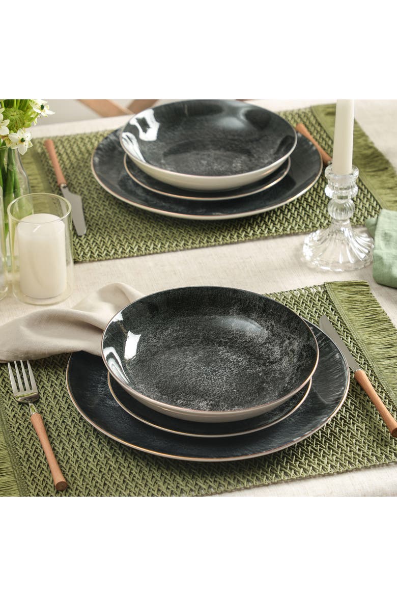 Onyx 12-Piece Dinnerware Set Porcelain, Service for 4, Alternate, color, Black and Gold