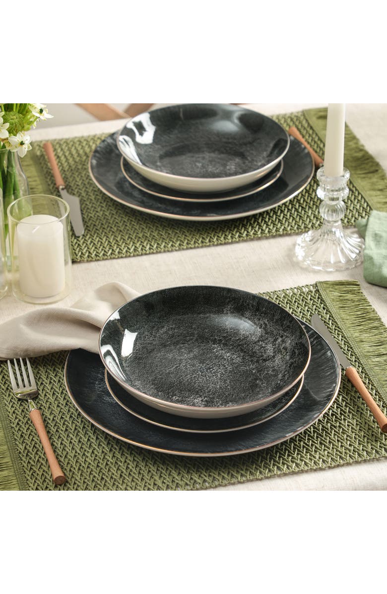 Christian Siriano Onyx 24-Piece Dinnerware Set Porcelain, Service for 8, Alternate, color, Black And Gold