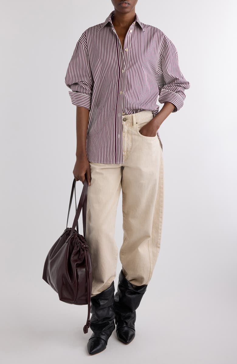 Isabel Marant Fabriza Stripe Cotton Poplin Button-Up Shirt, Alternate, color, Ecru/ Burgundy