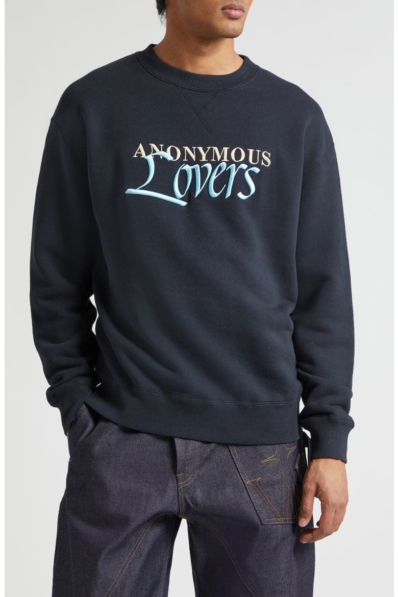 Anonymous Lovers Embroidered Jersey Sweatshirt, Main, color, WASHED BLACK