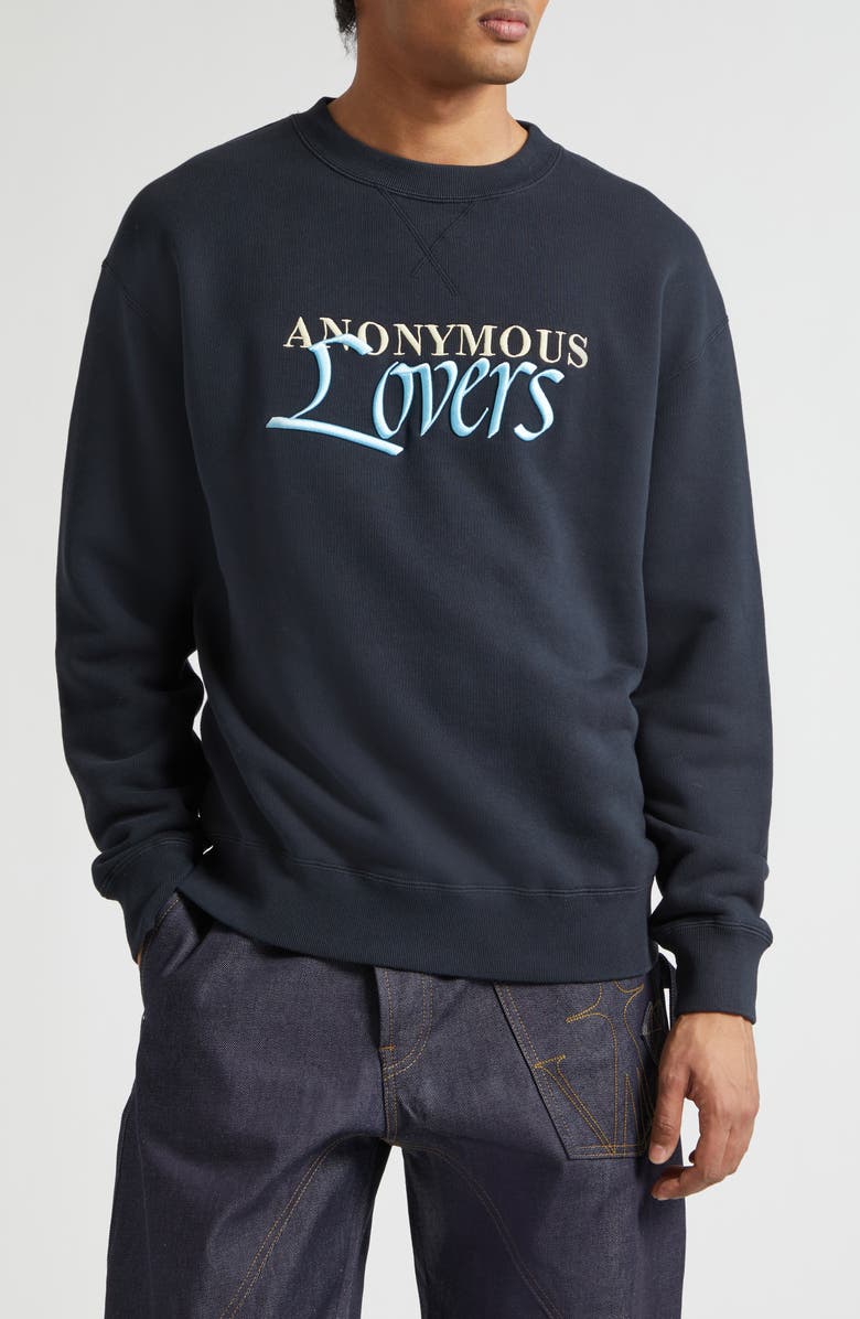 JW Anderson Anonymous Lovers Embroidered Jersey Sweatshirt, Main, color, Washed Black