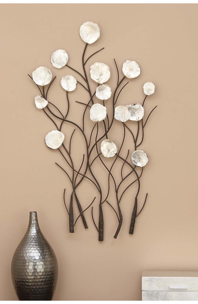 WILLOW ROW Metal Capiz Wall Decor, Main, color, 