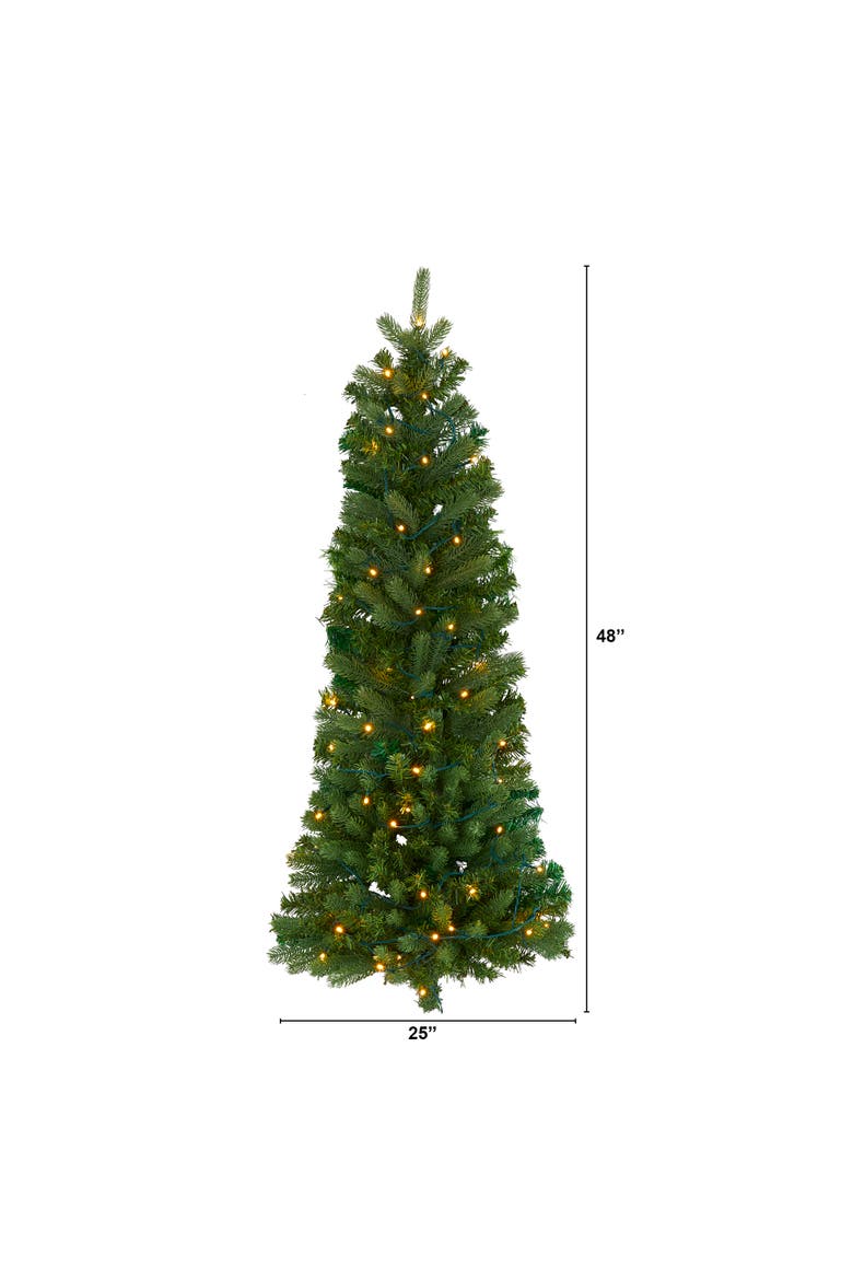 4-ft Flat Back Wall Hanging Artificial Christmas Tree with 50 Clear LED Lights, Alternate, color, Green