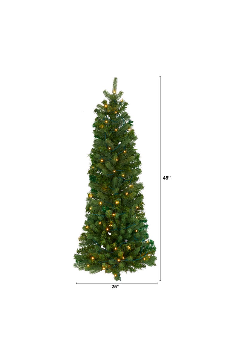 NEARLY NATURAL 4-ft Flat Back Wall Hanging Artificial Christmas Tree with 50 Clear LED Lights, Alternate, color, Green