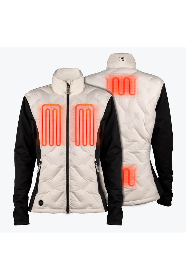 Aria Natural Down Hybrid Heated Jacket, Alternate, color, Black/Cream