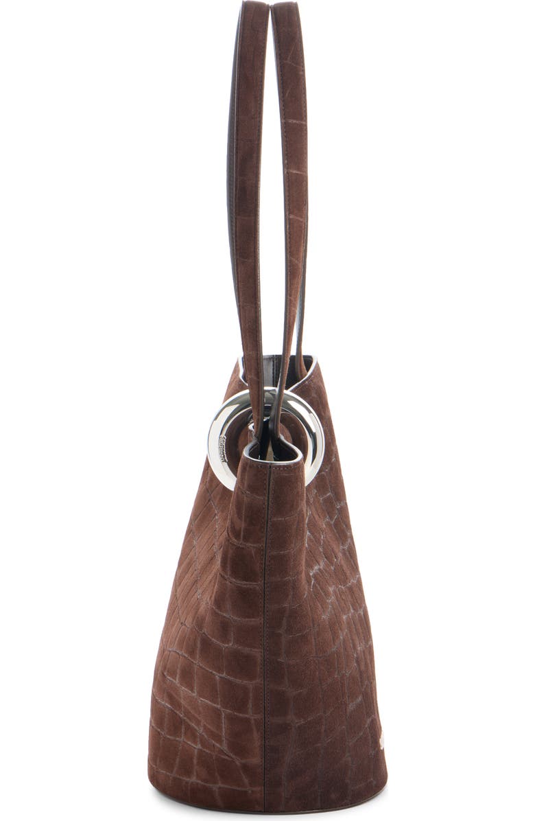 Jacquemus Le Bambola Moyen Croc Embossed Suede Bucket Bag, Alternate, color, Dark Brown 880