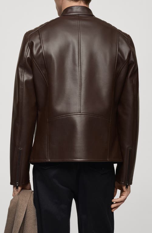 Mango Faux Leather Biker Jacket In Brown