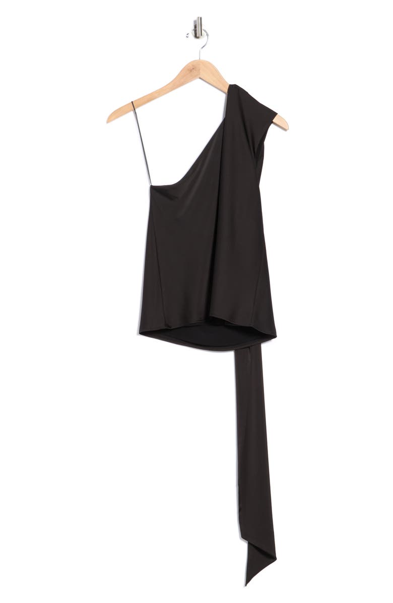 Elodie Tie Neck One-Shoulder Satin Top, Alternate, color, Black
