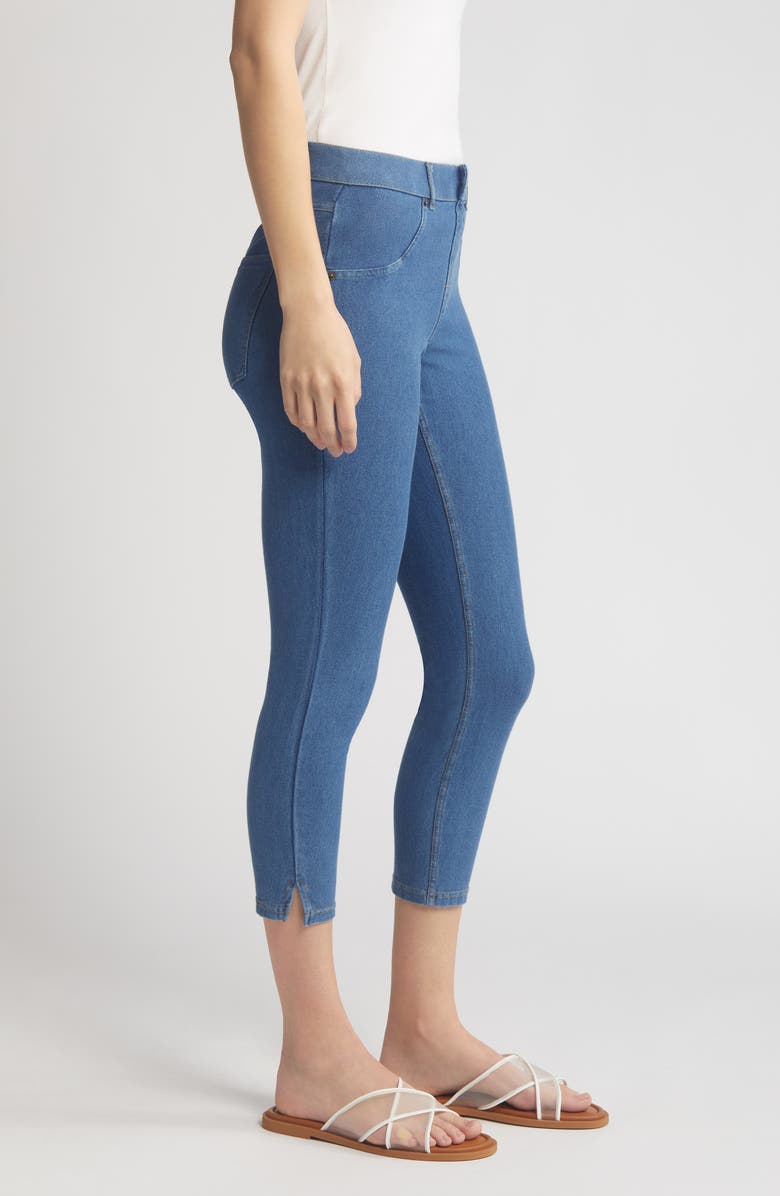 Hue Side Slit Pull-On Denim Capri Leggings, Alternate, color, Medium Wash