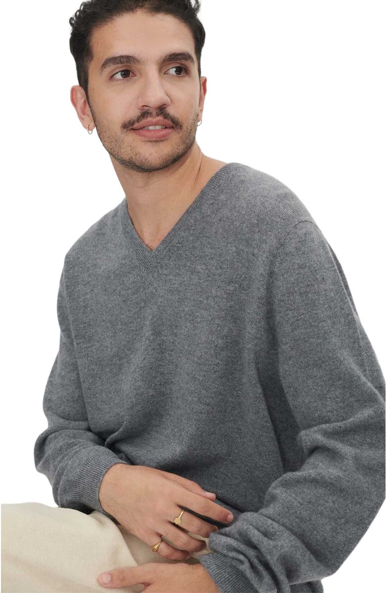 Gobi Cashmere Essential V-Neck Cashmere Sweater, Alternate, color, Dim Gray