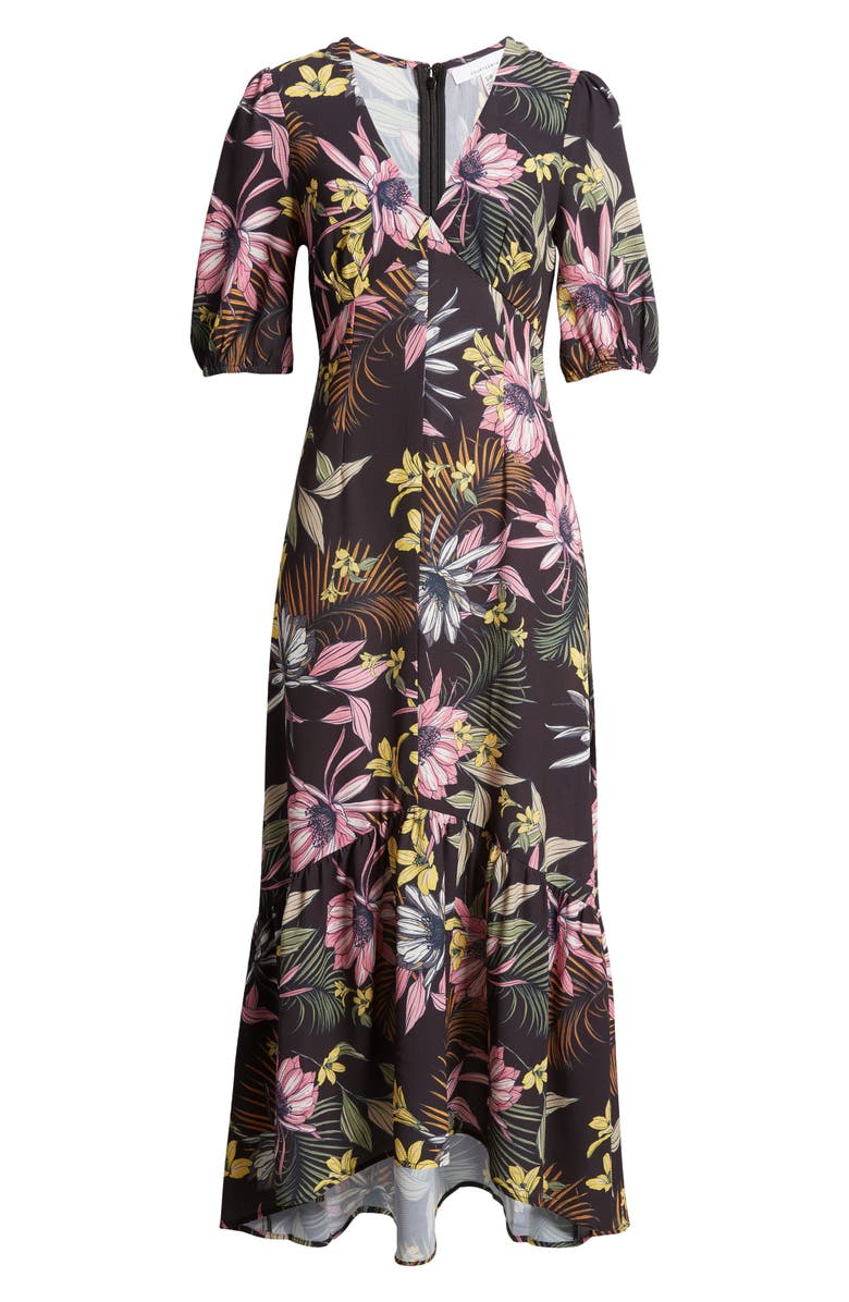 Fourteenth Place Floral Print Ruffle Hem Midi Dress, Alternate, color, 