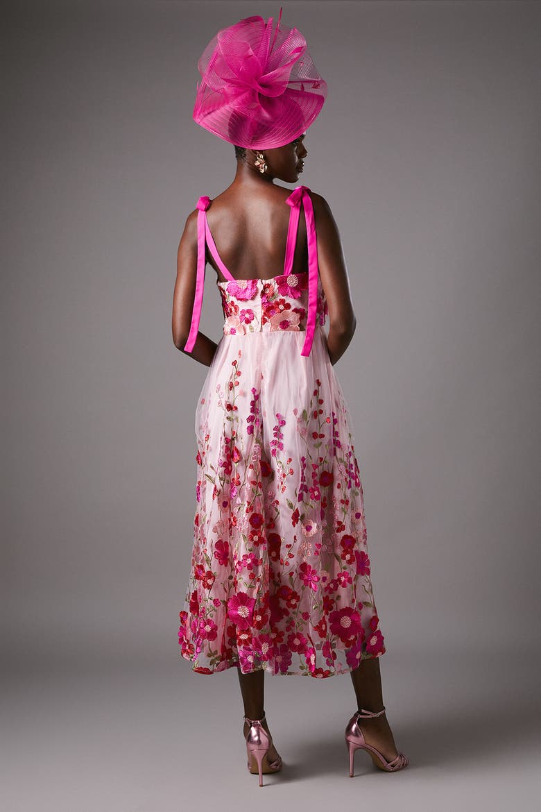 Embroidered Mesh Midi Dress, Alternate, color, Pink