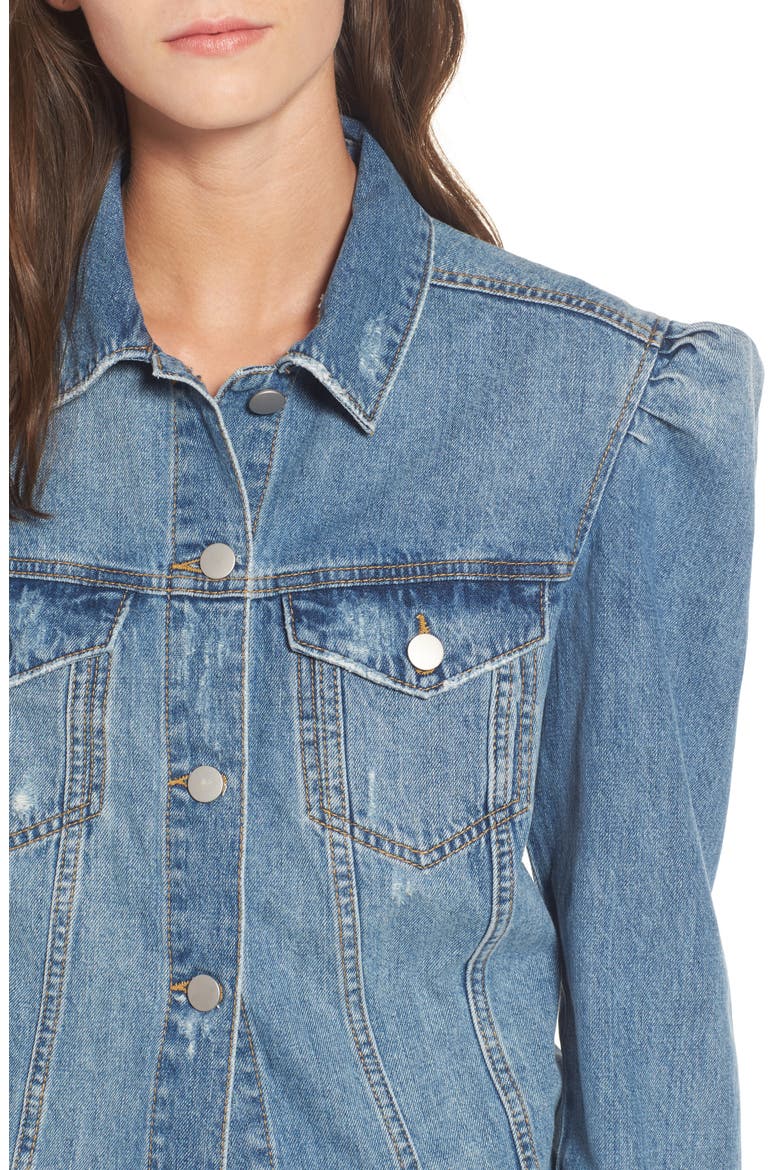 Puff Sleeve Denim Jacket, Alternate, color, ROBYN INDIGO