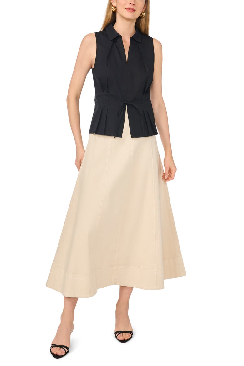 Tie Front Sleeveless Cotton Shirt, Alternate, color, RICH BLACK