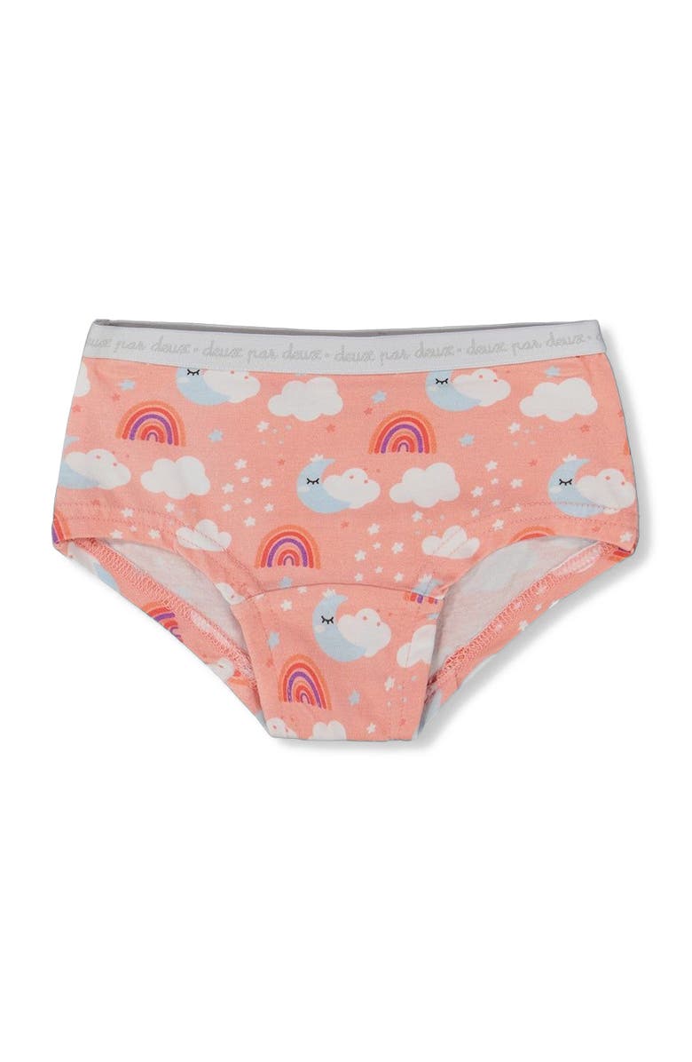 Deux par Deux Girl's Printed Organic Cotton Boyshort Panty Rainbow On Light Coral, Alternate, color,
