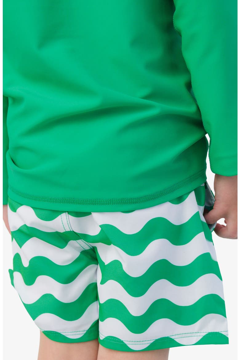 Kids' Wavy Stripe UPF 50+ Swim Trunks, Alternate, color, GREEN