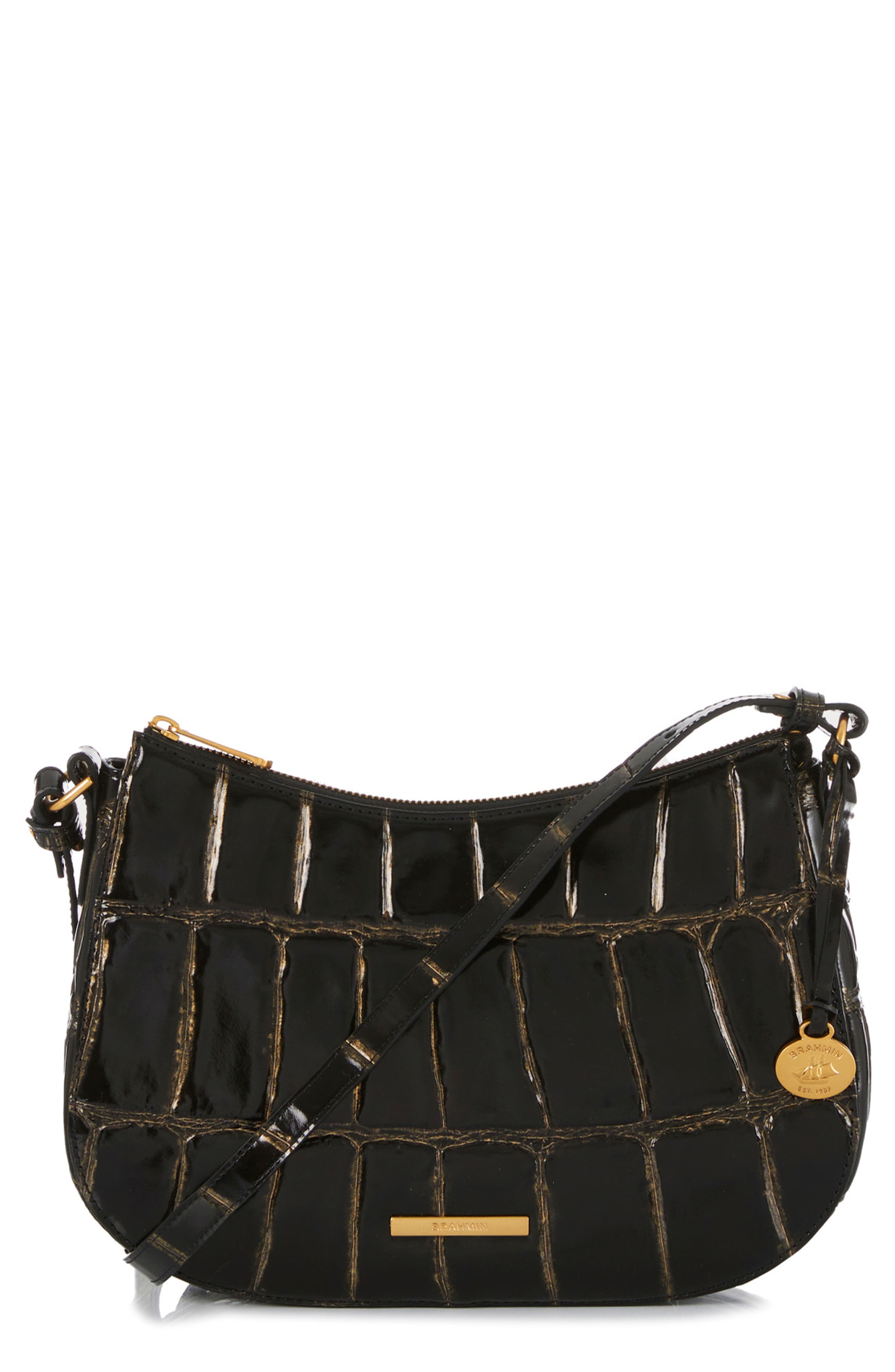 Brahmin Shayna Croc Embossed Leather Crossbody, Main, color, 