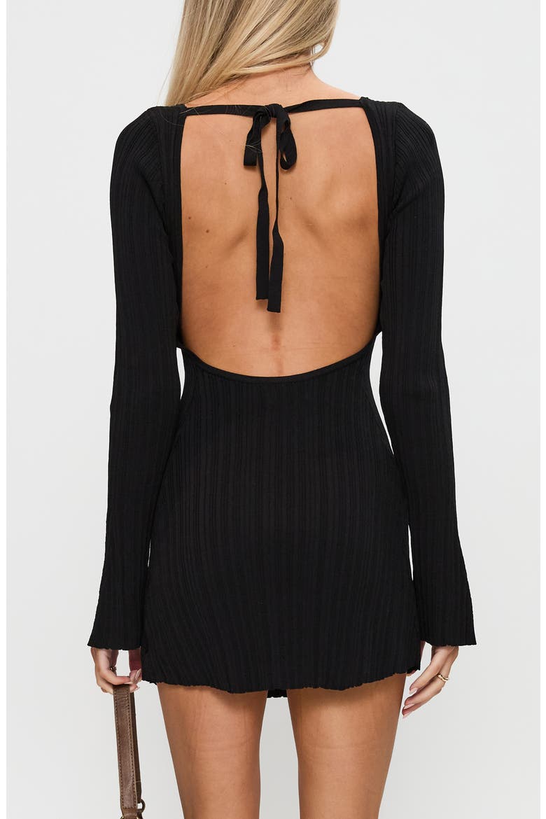 Mayok Open Back Long Sleeve Rib Minidress, Alternate, color, BLACK