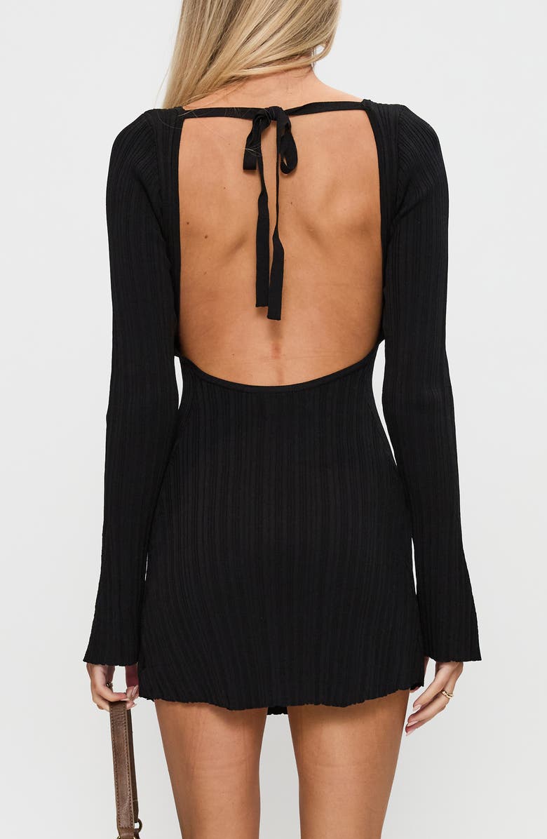Mayok Open Back Long Sleeve Rib Minidress