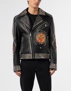 PHILIPP PLEIN Vintage Leather Biker Jacket Studs &Amp; Patches Men