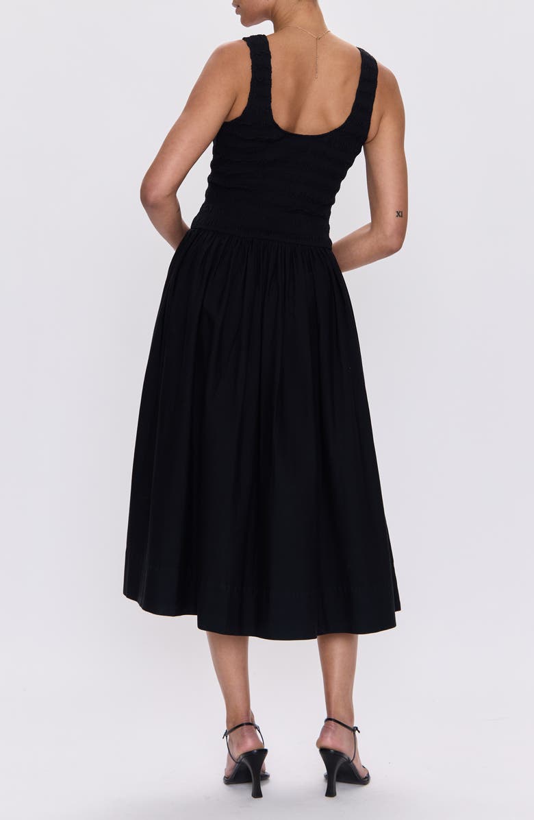 Pistola Alessia Smocked Drop-Waist Stretch Cotton Midi Dress, Alternate, color, Noir