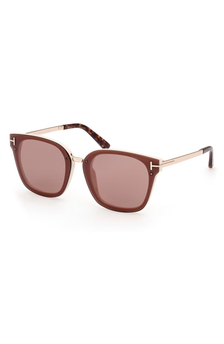 TOM FORD 68mm Round Sunglasses, Alternate, color, Ivory / Brown