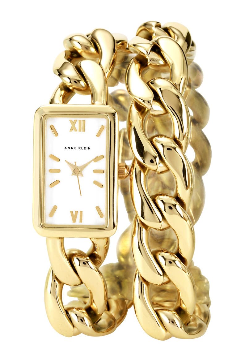 Double Wrap Chain Bracelet Watch, 19mm x 29mm, Main, color, GOLD