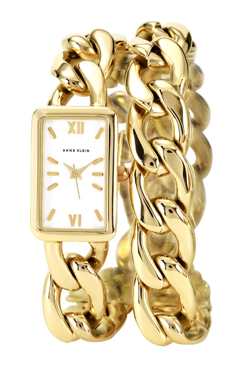 Anne Klein Double Wrap Chain Bracelet Watch, 19mm x 29mm, Main, color,