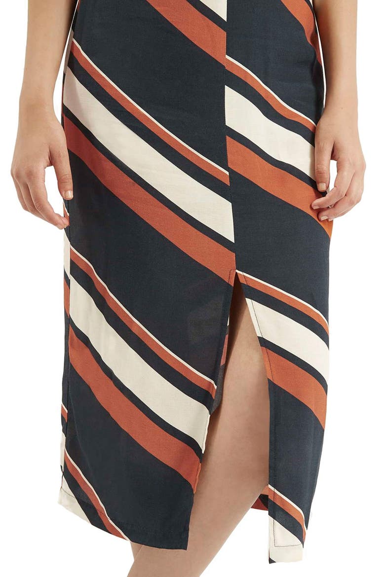 Split Stripe Midi Skirt, Alternate, color, RUST MULTI