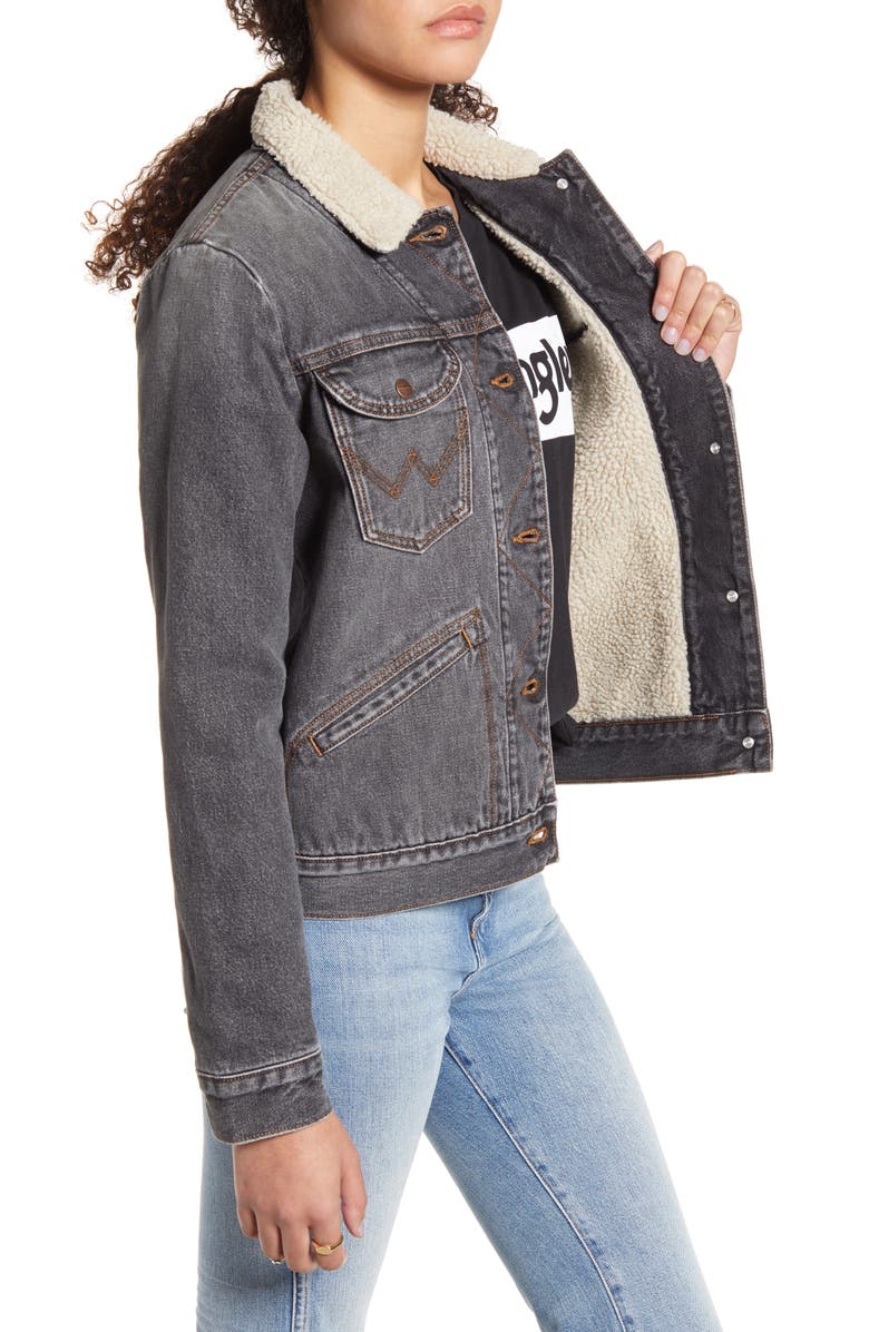 Wrangler ICONS<sup>™</sup> 124WJ Faux Shearling Lined Denim Jacket, Alternate, color,