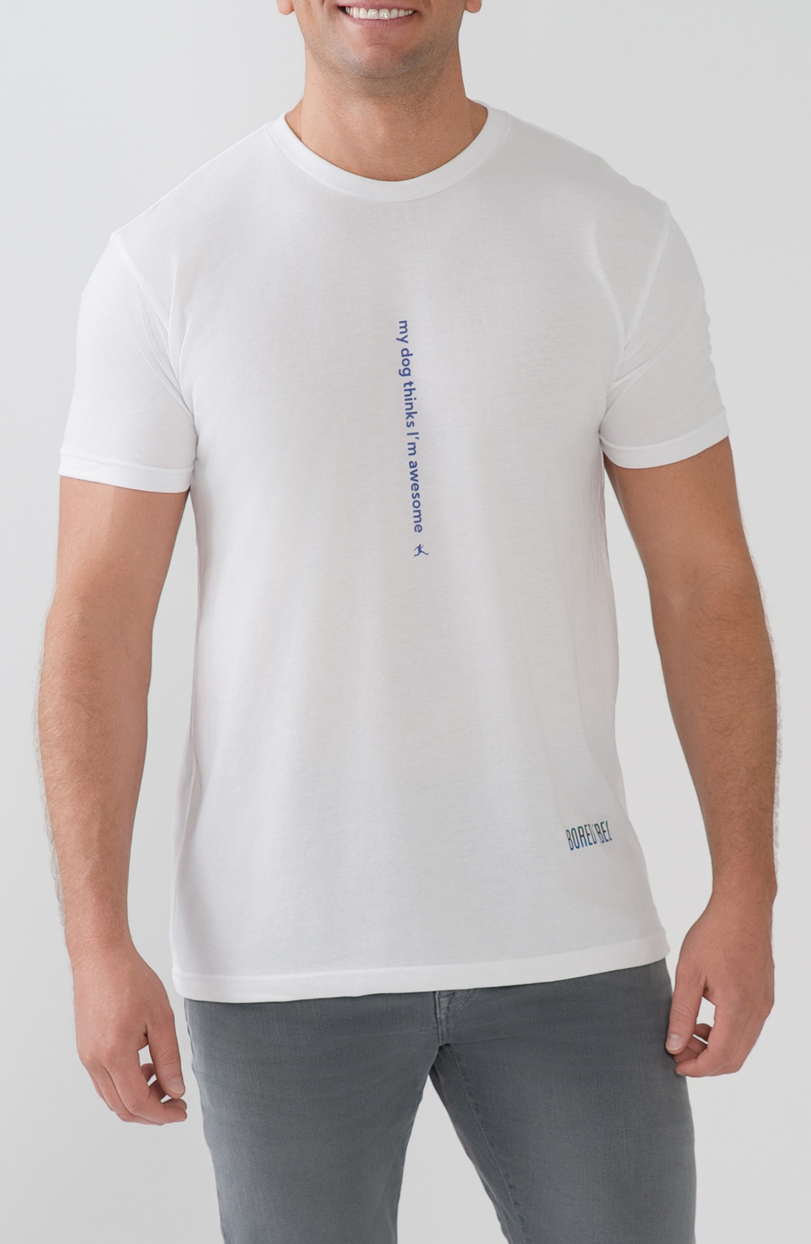 BORED REBEL My Dog Thinks I'm Awesome Crewneck Graphic Undershirt in White 