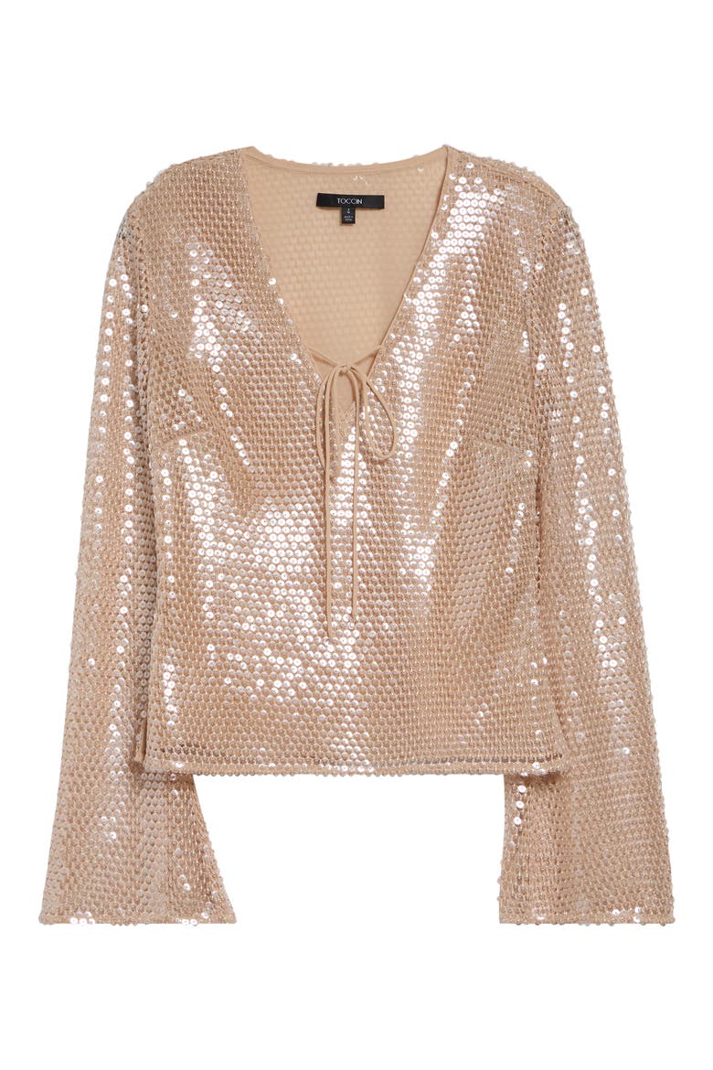 Zuri Sequin Flare Sleeve Top, Alternate, color, SAND DUNE